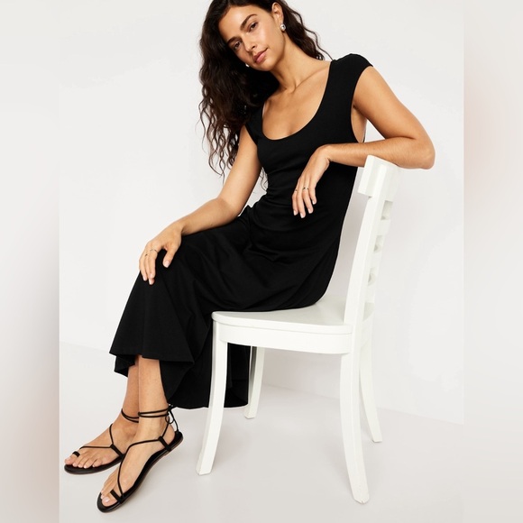 NWT! Old Navy Black Fit & Flare Midi Dress - TALL SIZES ONLY 💜 - Picture 3 of 10
